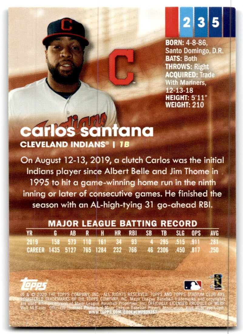 2020 Topps Stadium Club Carlos Santana Baseball Cards #235