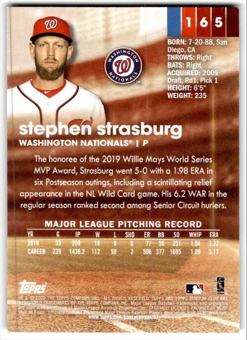 2020 Topps Stadium Club Stephen Strasburg Baseball Cards #165