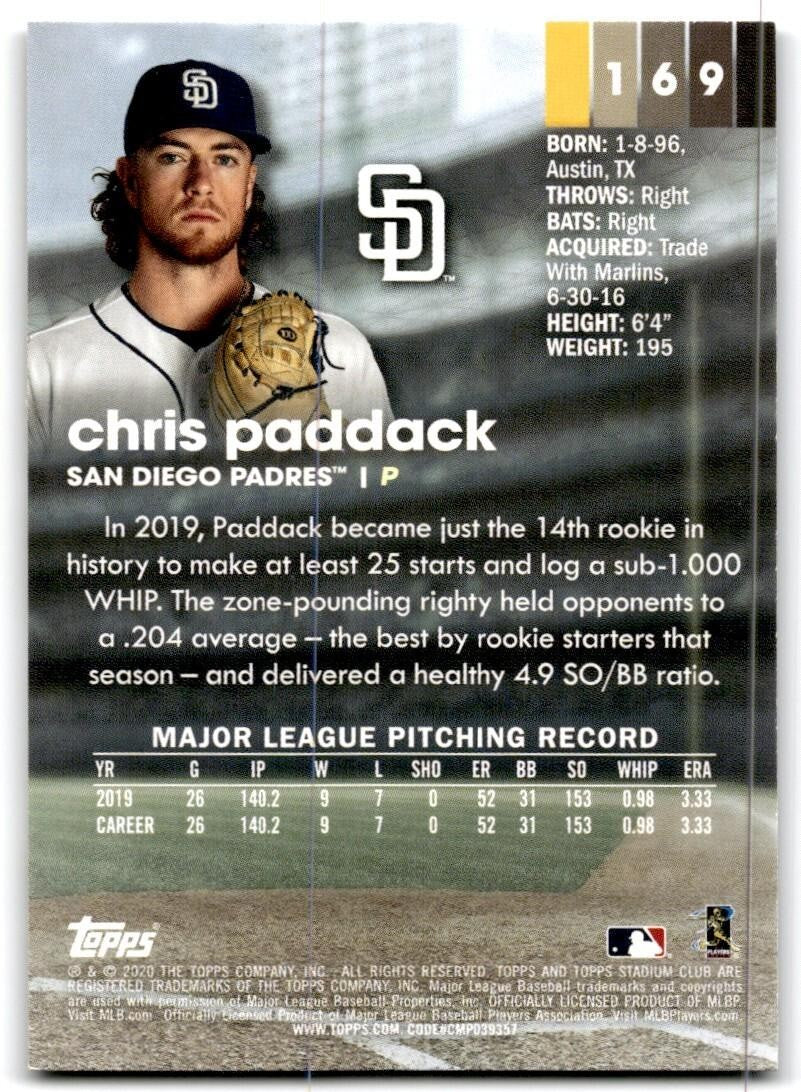 2020 Topps Stadium Club Chris Paddack Baseball Cards #169