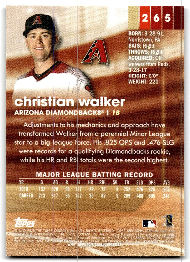 2020 Topps Stadium Club Christian Walker Baseball Cards #265