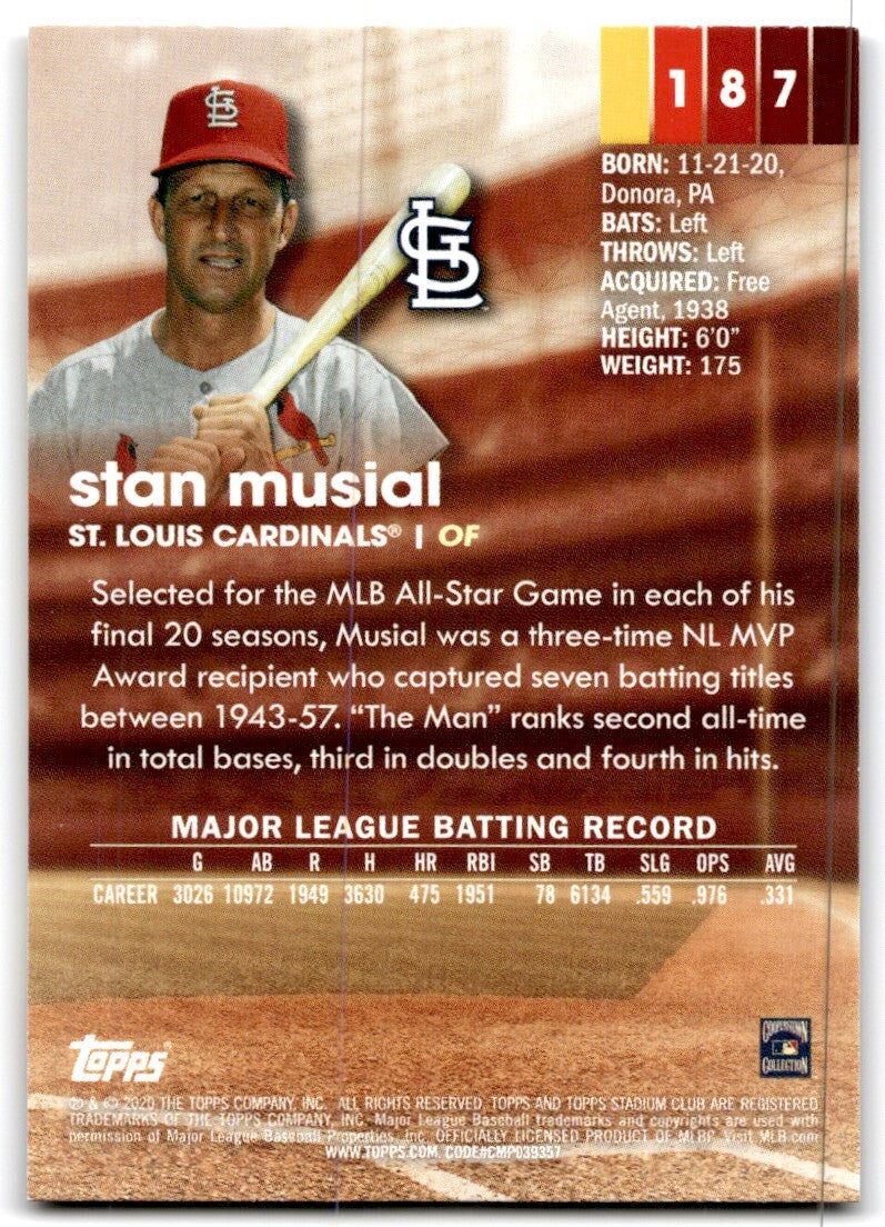 2020 Topps Stadium Club Stan Musial A Baseball Cards #187
