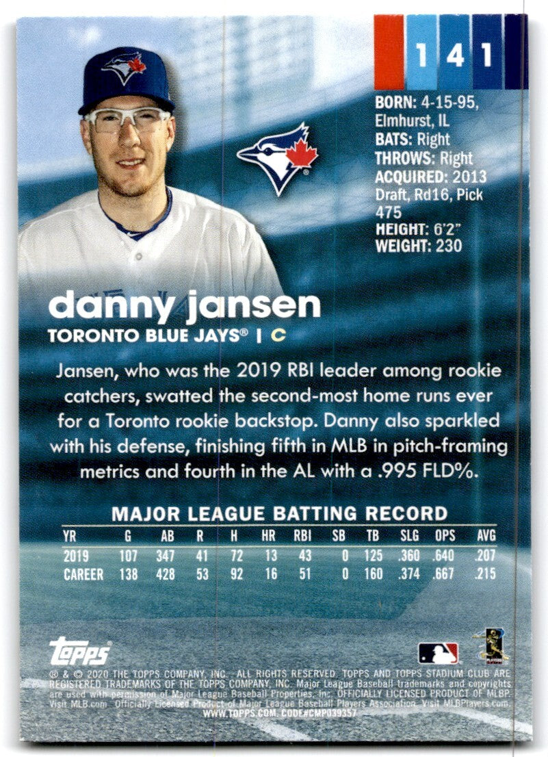 2020 Topps Stadium Club Danny Jansen A Baseball Cards #141