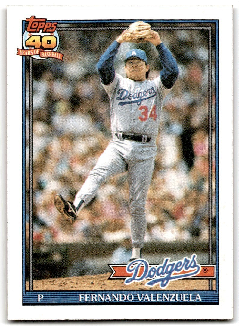 1991 Topps Baseball Card Fernando Valenzuela A Los Angeles Dodgers #80