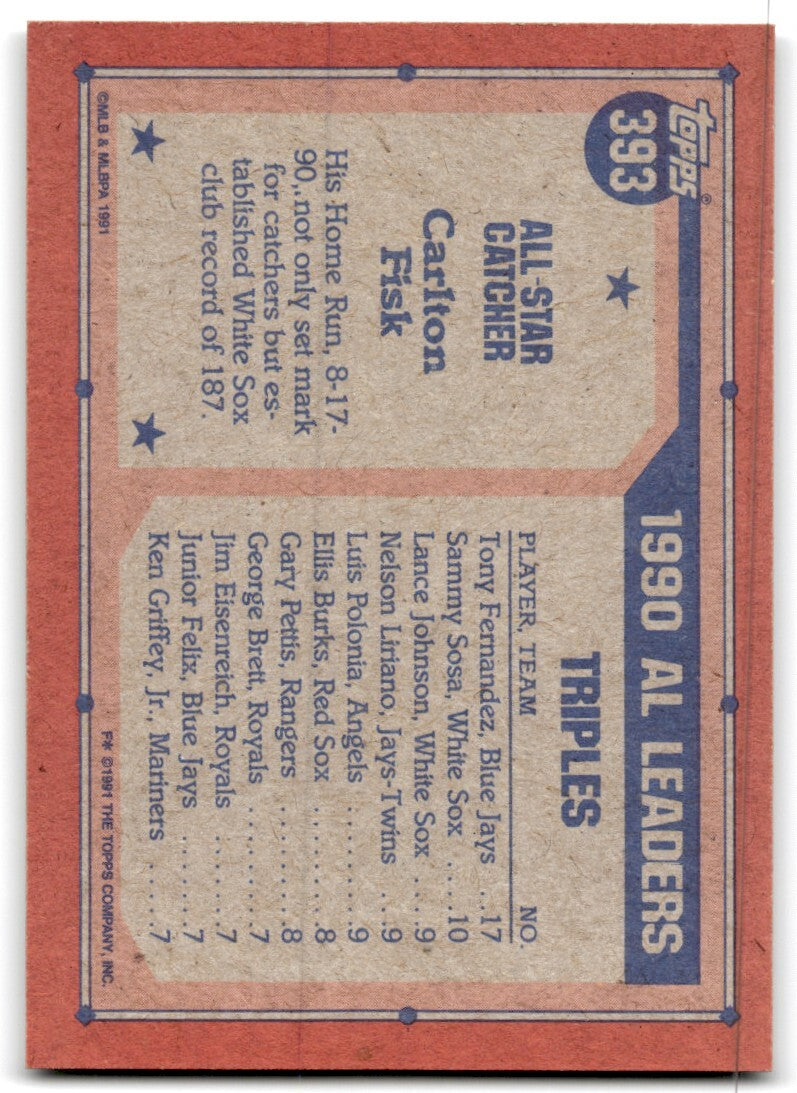 1991 Topps Baseball Card Carlton Fisk A Chicago White Sox #393