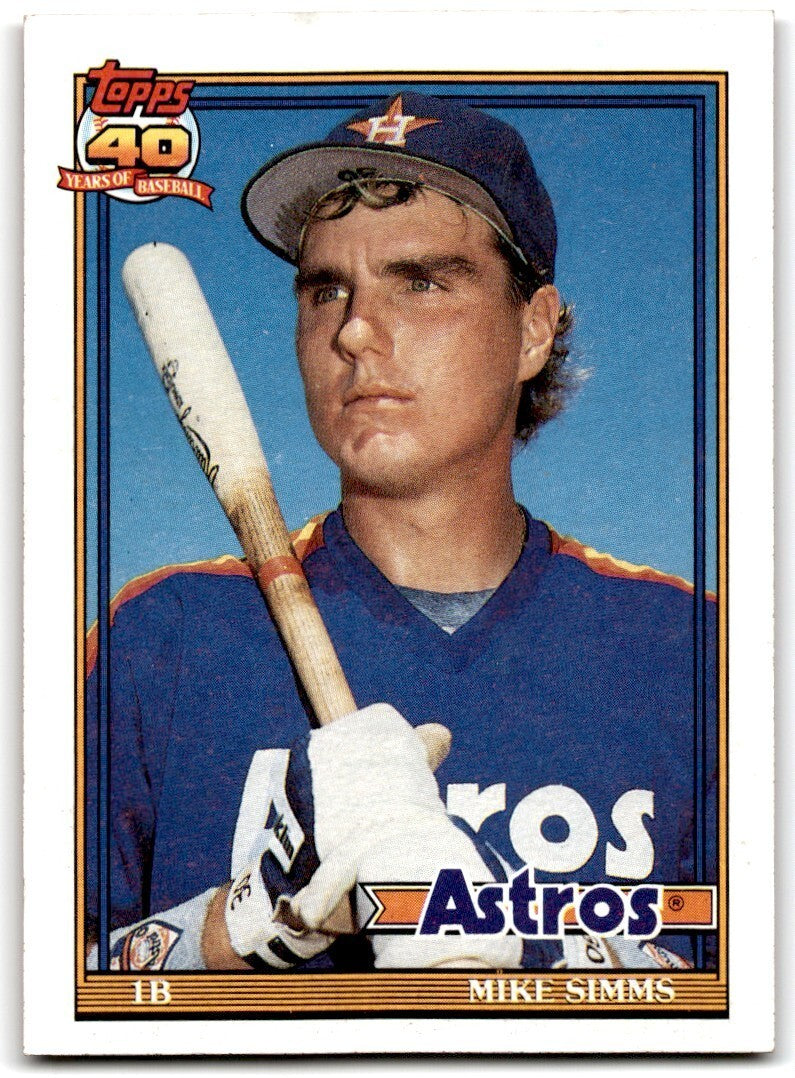 1991 Topps Baseball Card Mike Simms Rookie Houston Astros #32