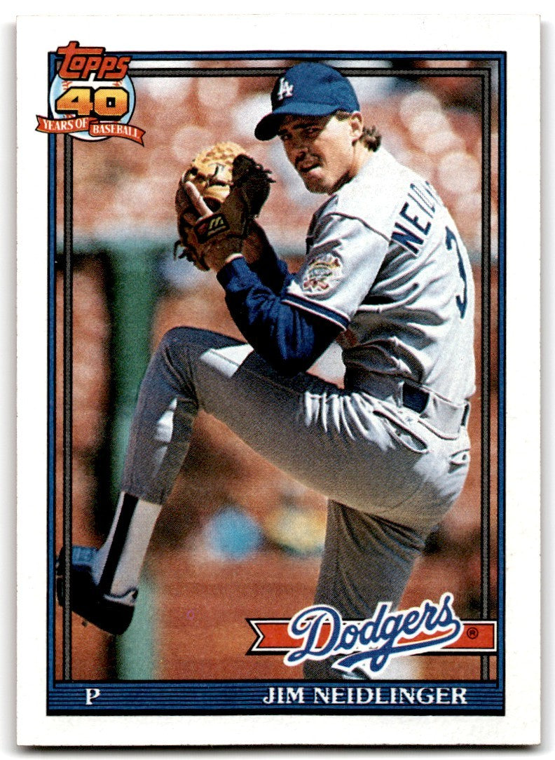 1991 Topps Baseball Card Jim Neidlinger Rookie Los Angeles Dodgers #39