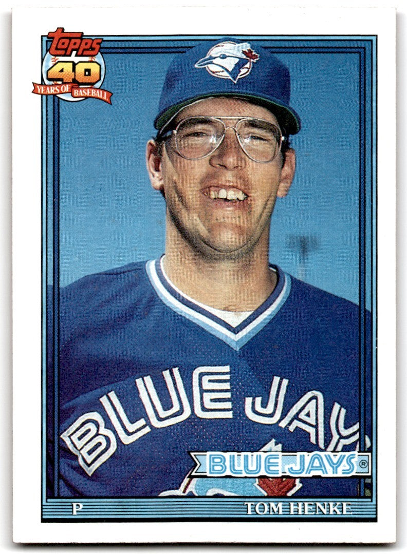 1991 Topps Baseball Card Tom Henke Toronto Blue Jays #110