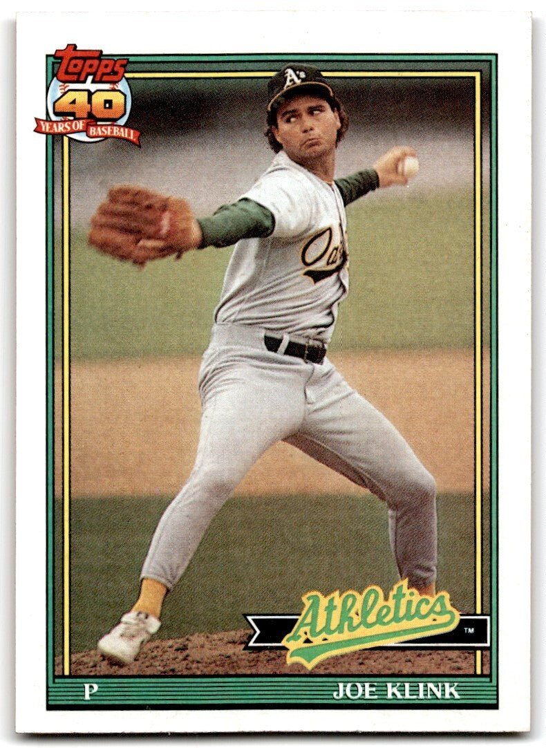 1991 Topps Baseball Card Joe Klink Oakland Athletics #553