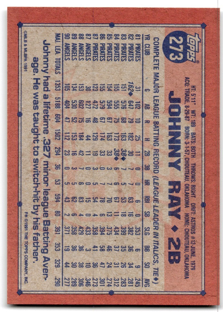 1991 Topps Baseball Card Johnny Ray California Angels #273