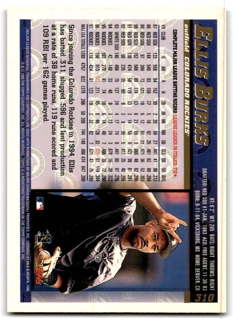 1998 Topps Baseball Card Ellis Burks Colorado Rockies #310