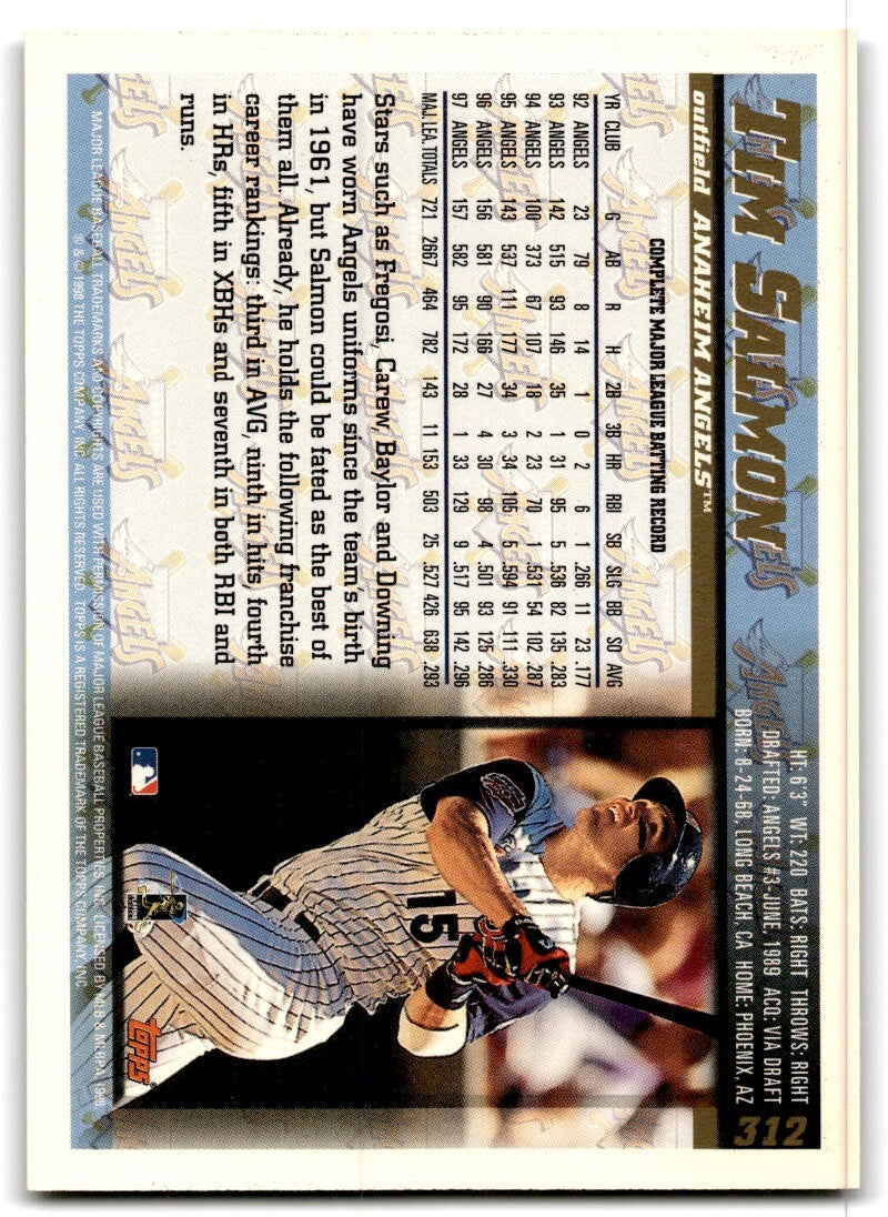 1998 Topps Baseball Card Tim Salmon Anaheim Angels #312