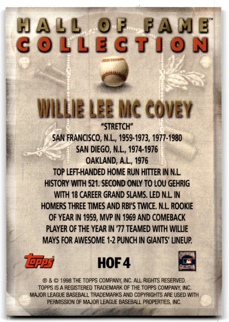1998 Topps Baseball Card Willie McCovey San Francisco Giants #HOF4