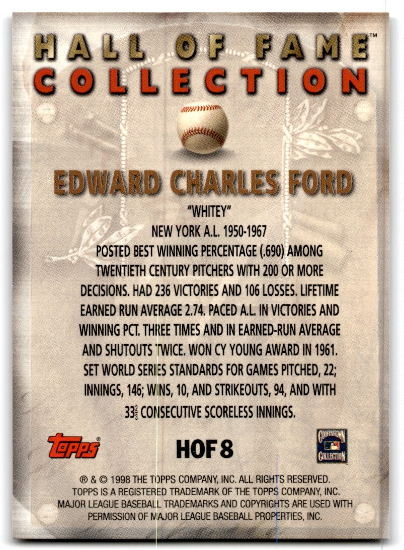 1998 Topps Baseball Card Whitey Ford C New York Yankees #HOF8