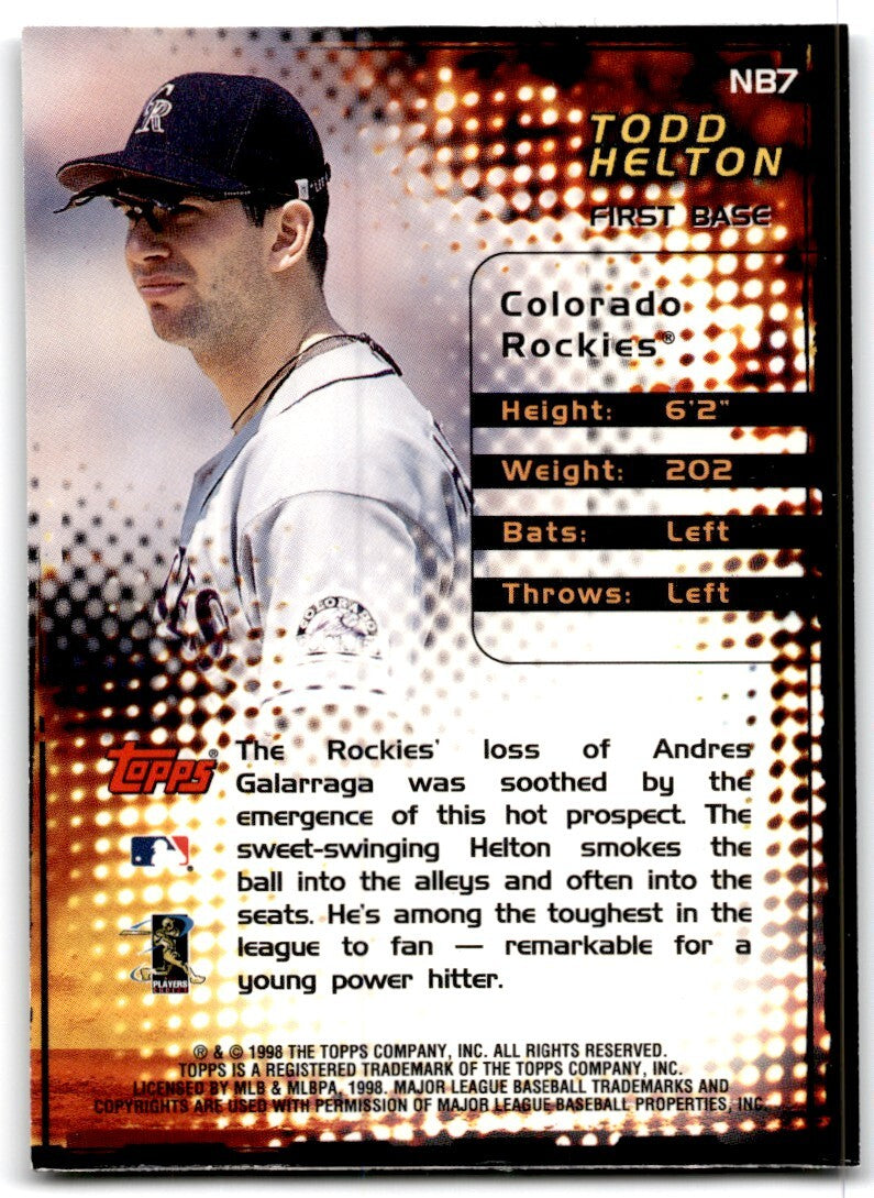1998 Topps Baseball Card Todd Helton A Colorado Rockies #NB7