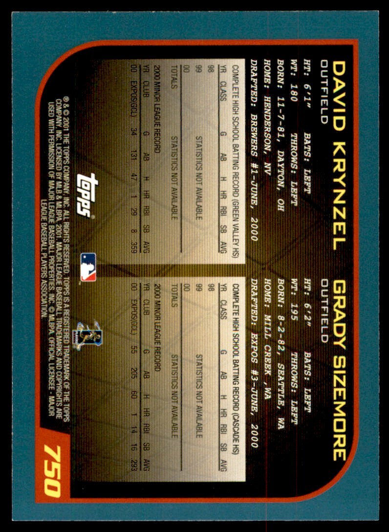 2001 Topps Dave Krynzel/Grady Sizemore . #750