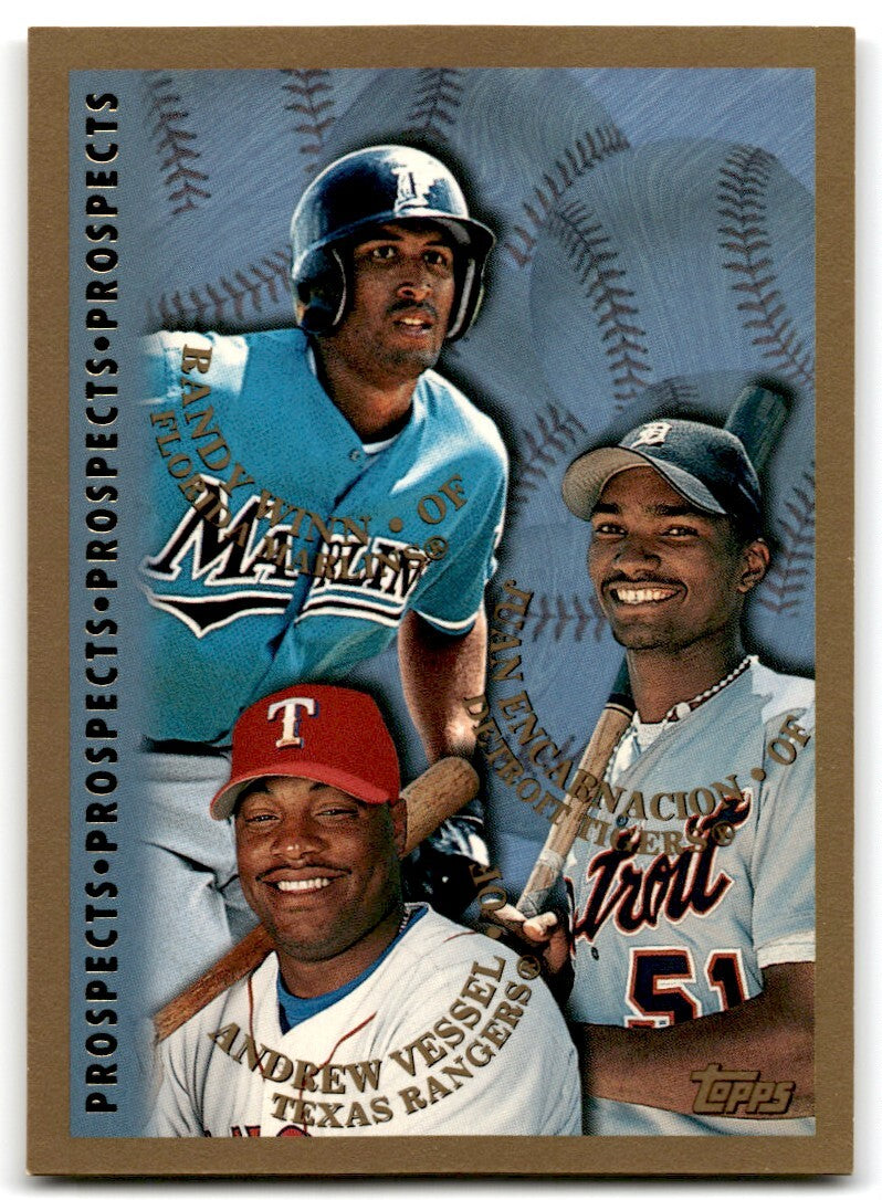 1998 Topps Baseball Card Randy Winn/Juan Encarnacion/Andrew Vessel Florida