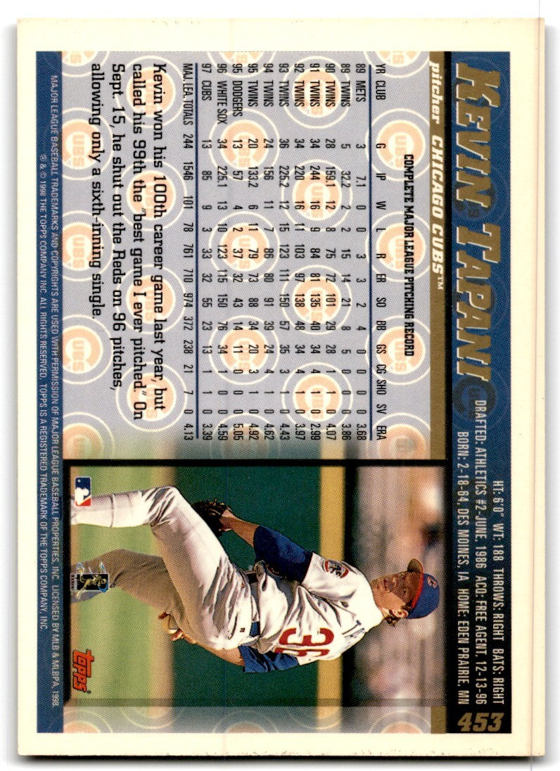 1998 Topps Baseball Card Kevin Tapani Chicago Cubs #453