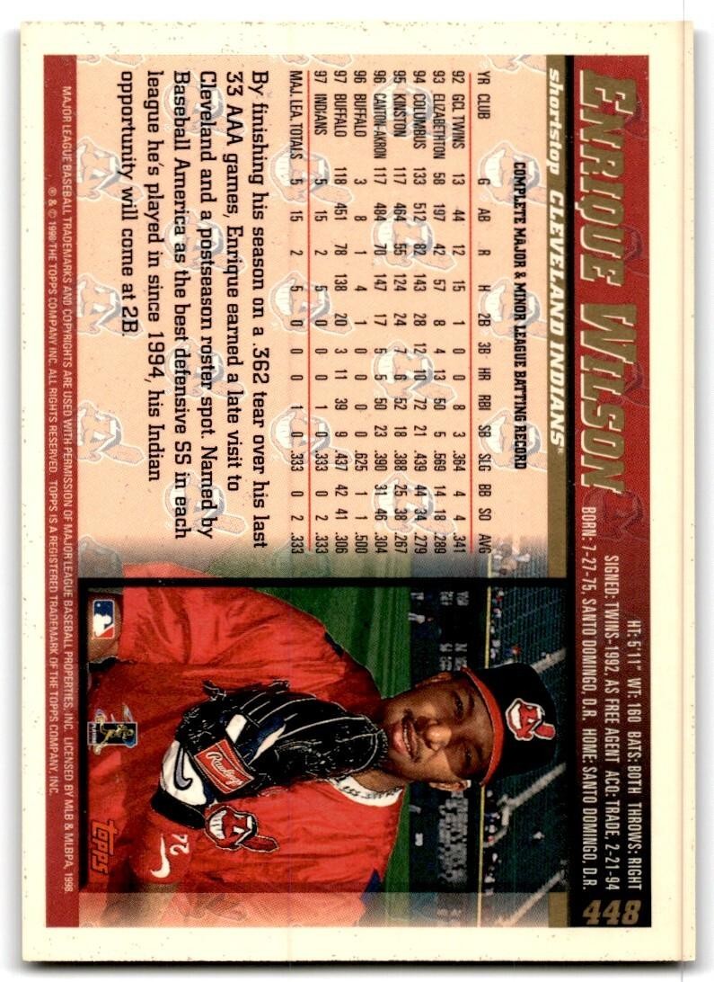 1998 Topps Baseball Card Enrique Wilson Cleveland Indians #448