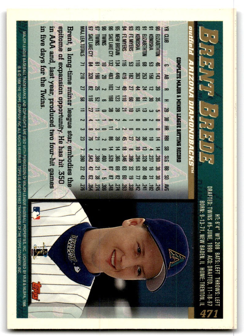 1998 Topps Baseball Card Brent Brede Arizona Diamondbacks #471