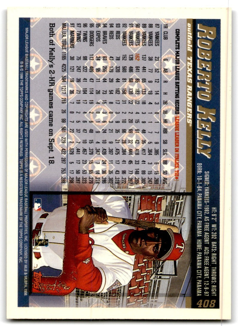 1998 Topps Baseball Card Roberto Kelly Texas Rangers #408