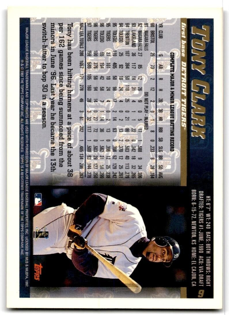 1998 Topps Baseball Card Tony Clark Detroit Tigers #9