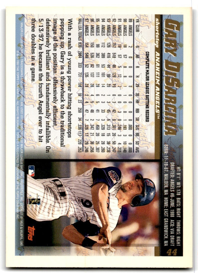1998 Topps Baseball Card Gary DiSarcina Anaheim Angels #44