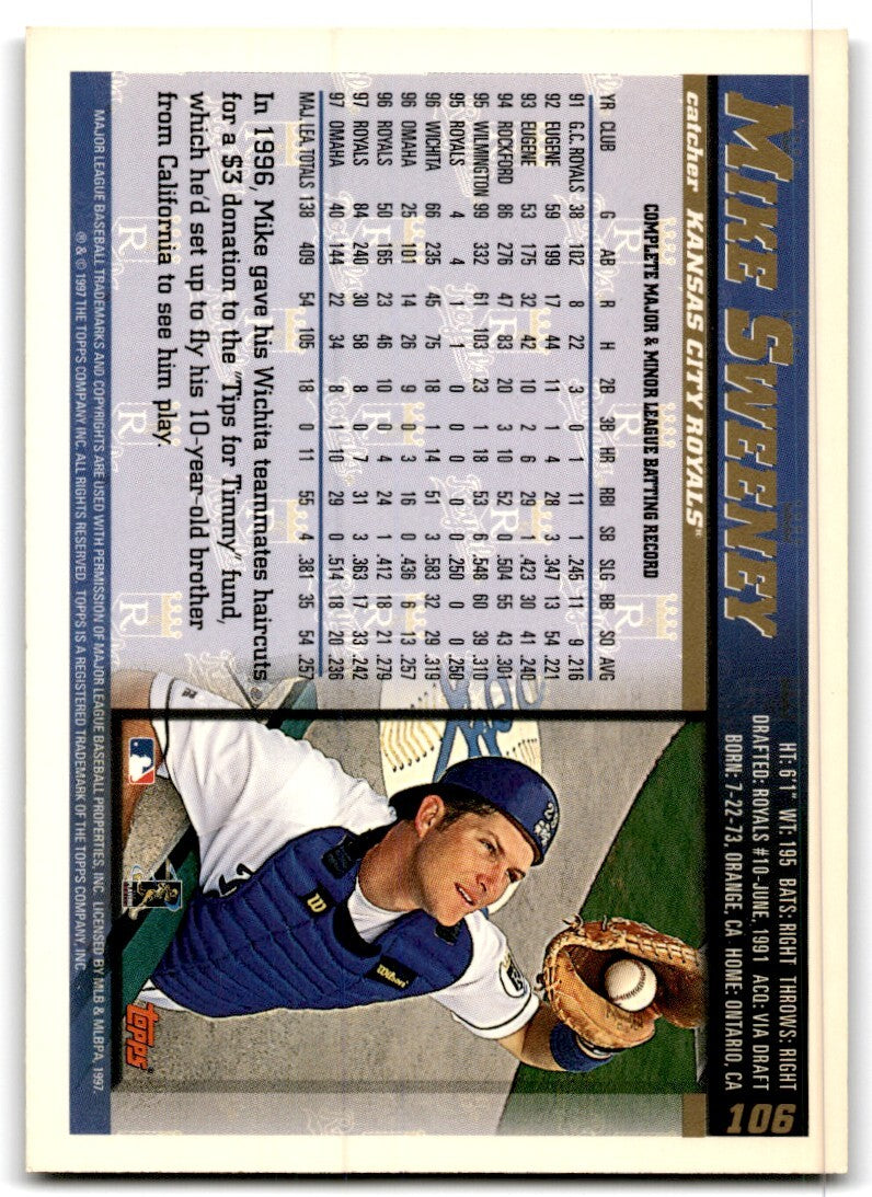 1998 Topps Baseball Card Mike Sweeney Kansas City Royals #106