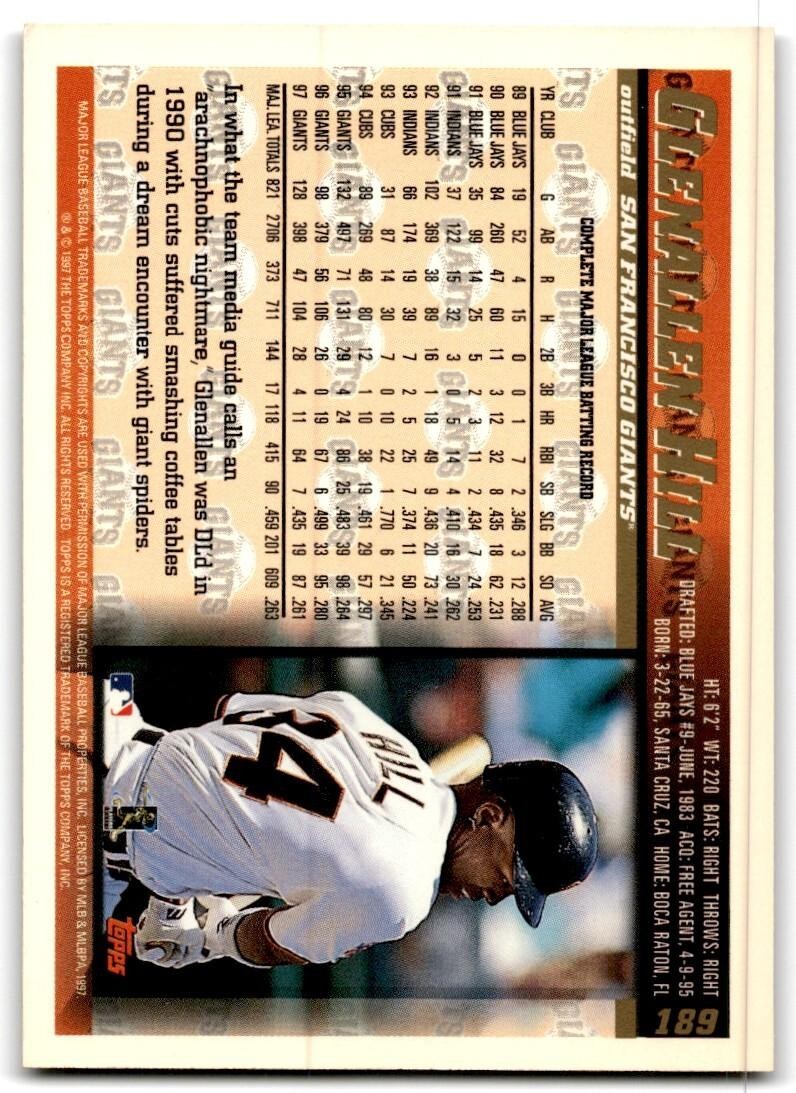 1998 Topps Baseball Card Glenallen Hill San Francisco Giants #189