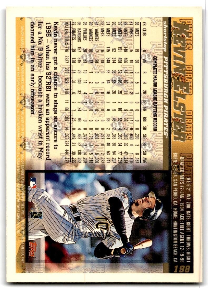 1998 Topps Baseball Card Kevin Elster Pittsburgh Pirates #198