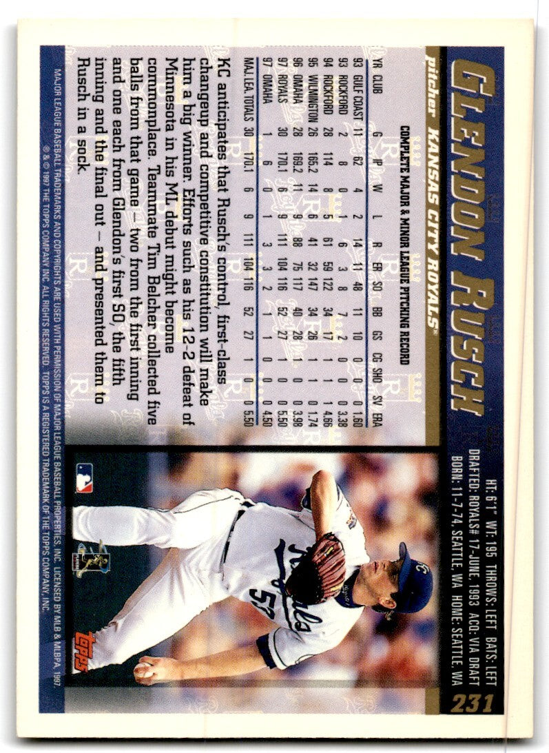 1998 Topps Baseball Card Glendon Rusch Kansas City Royals #231