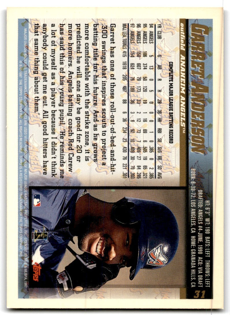 1998 Topps Baseball Card Garret Anderson Anaheim Angels #31