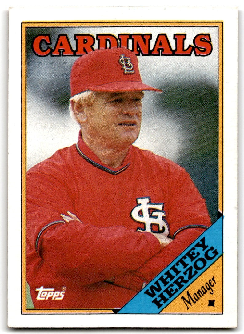1988 Topps Baseball Card Whitey Herzog St. Louis Cardinals #744