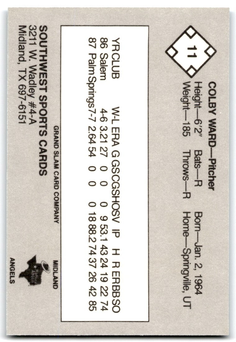 1988 Grand Slam Baseball Card Colby Ward Midland Angels #11