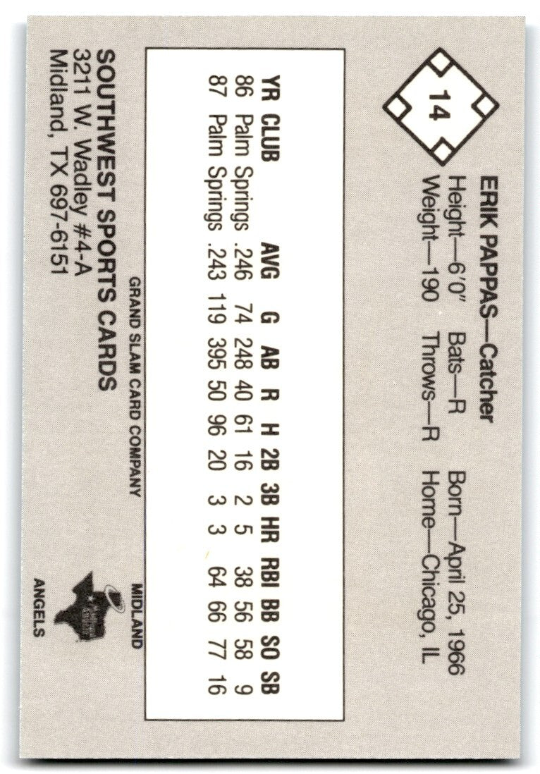 1988 Grand Slam Baseball Card Erik Pappas Midland Angels #14