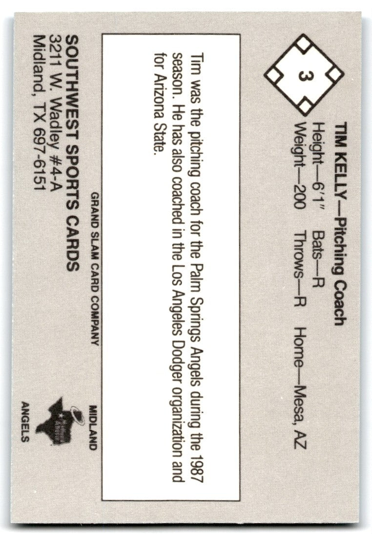 1988 Grand Slam Baseball Card Tim Kelly b Midland Angels #3
