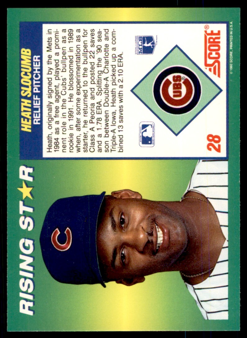1992 Score 100 Rising Stars Heath Slocumn . Chicago Cubs #28