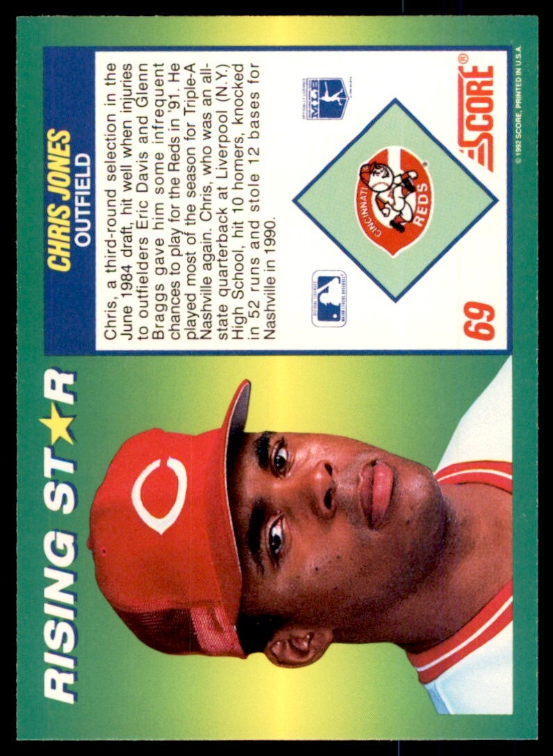 1992 Score 100 Rising Stars Chris Jones . Cincinnati Reds #69