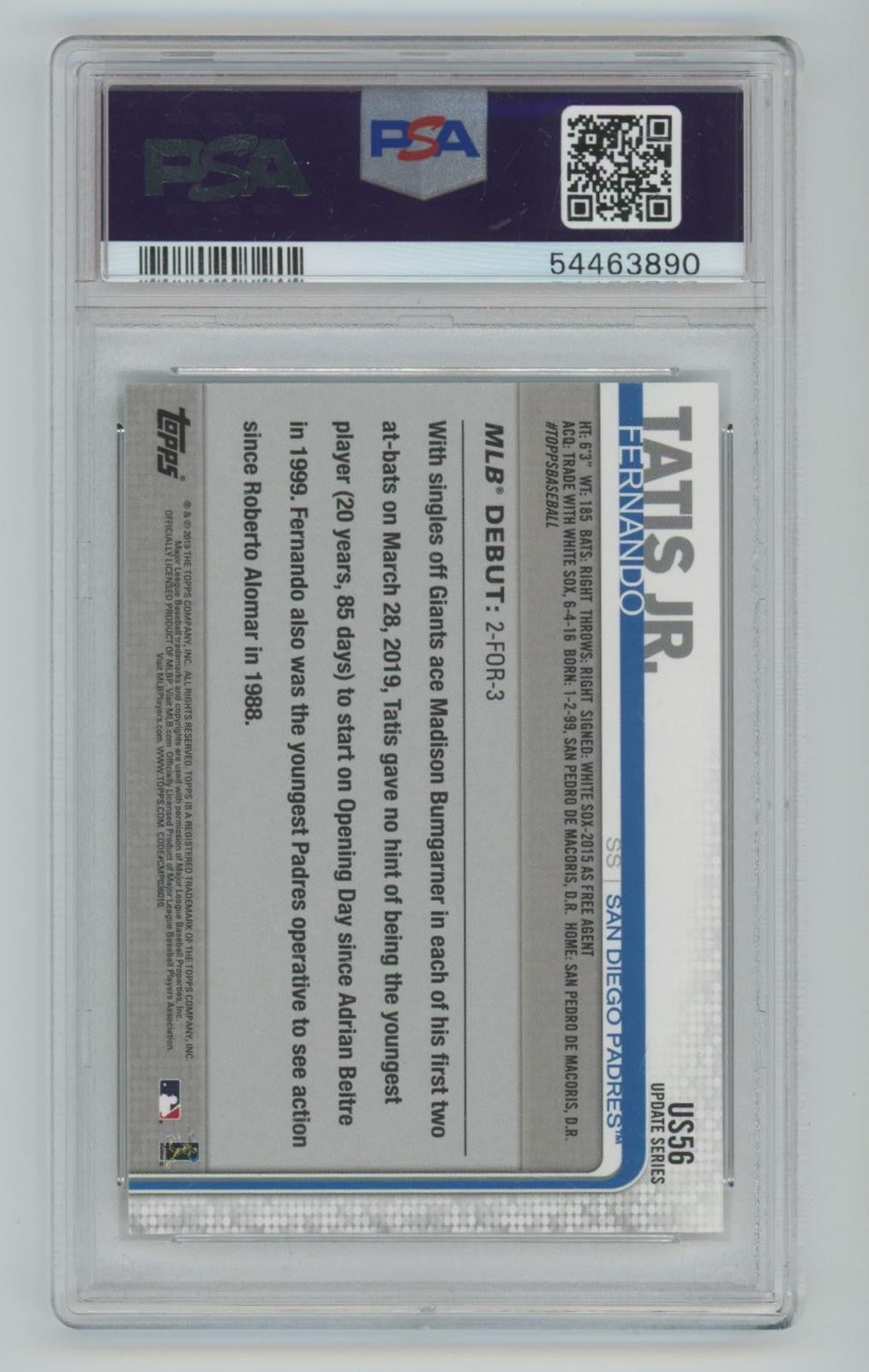 2019 Topps Update Fernando Tatis Jr. PSA 9 San Diego Padres #US56