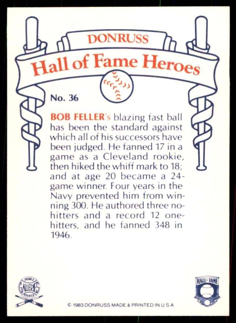 1983 Donruss Bob Feller Baseball Cards #36