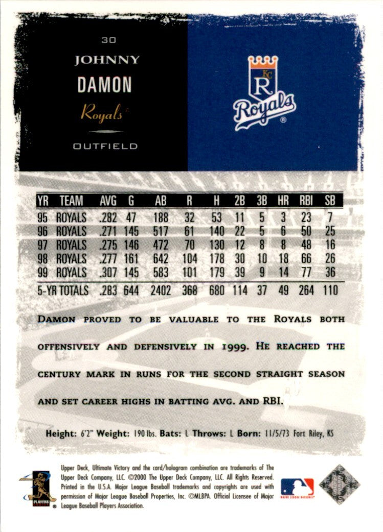 2000 Upper Deck Ultimate Victory Johnny Damon . Kansas City Royals #30