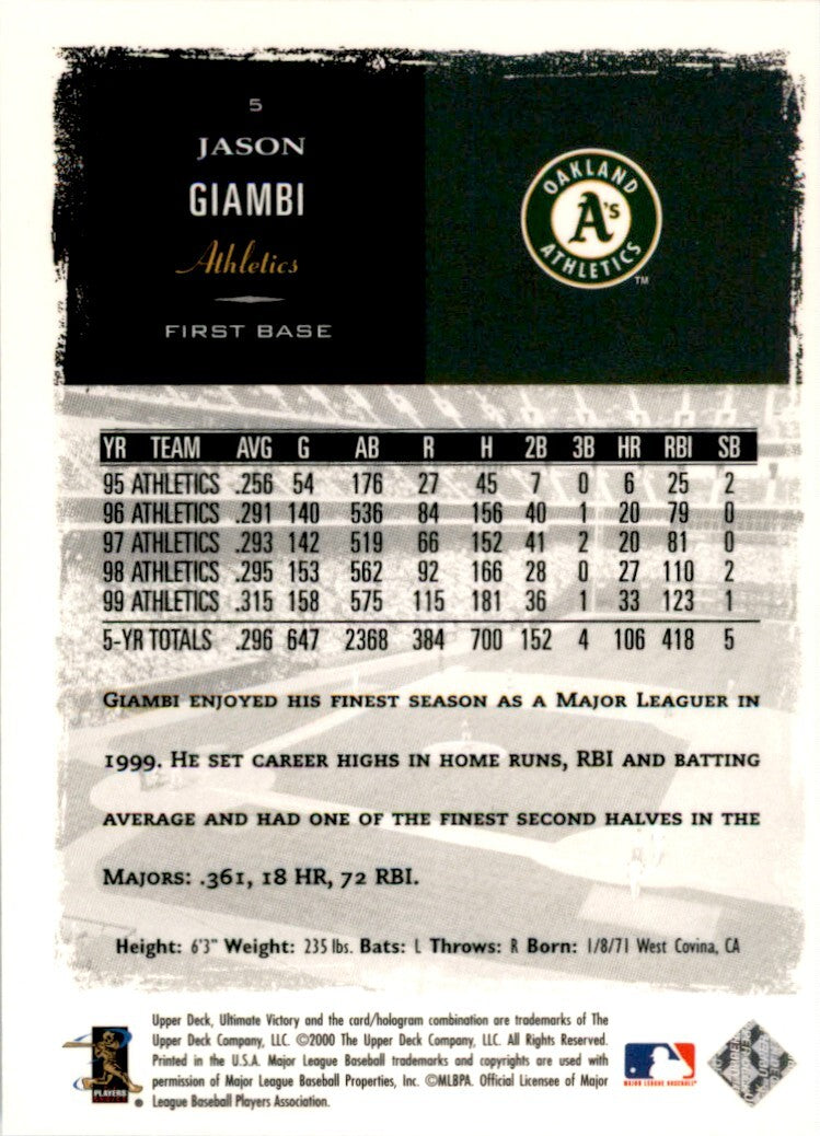 2000 Upper Deck Ultimate Victory Jason Giambi . Oakland Athletics #5