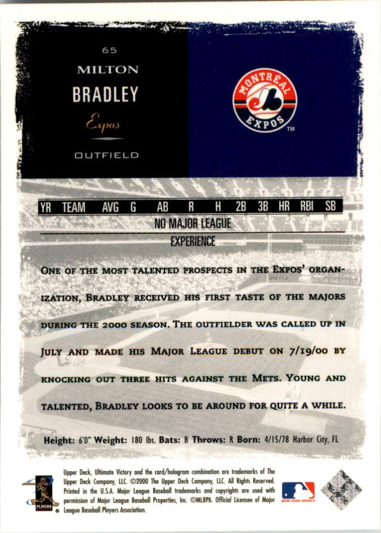 2000 Upper Deck Ultimate Victory Milton Bradley . Montreal Expos #65