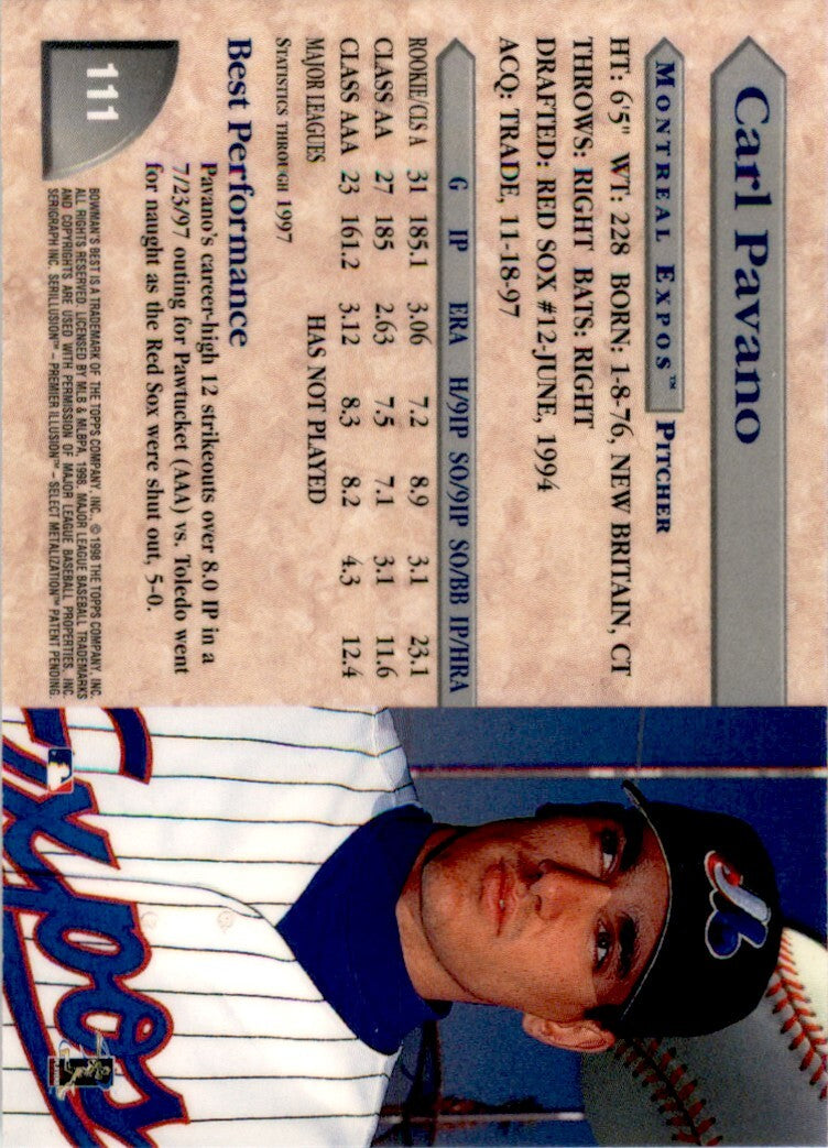 1998 Bowman's Best Carl Pavano . Montreal Expos #111