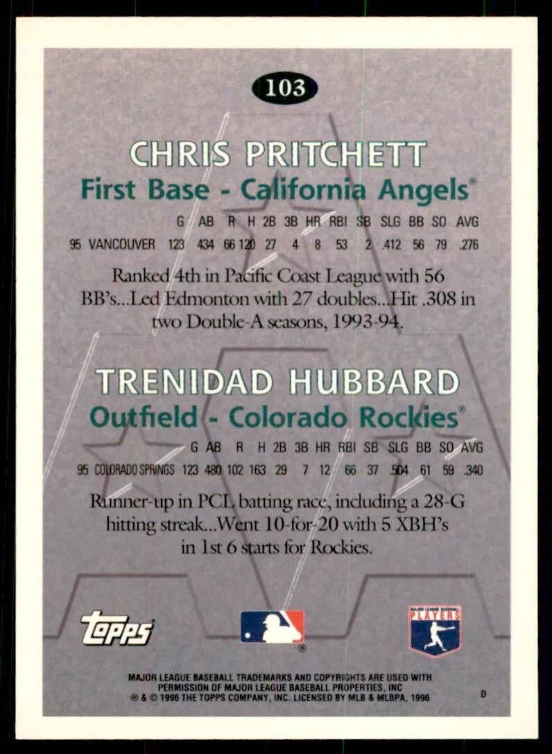 1996 Topps Chris Pritchett/Trenidad Hubbard Baseball Cards #103