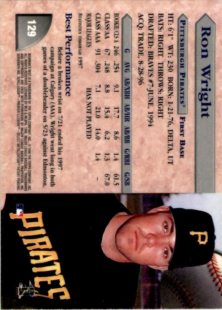1998 Bowman's Best Ron Wright . Pittsburgh Pirates #129