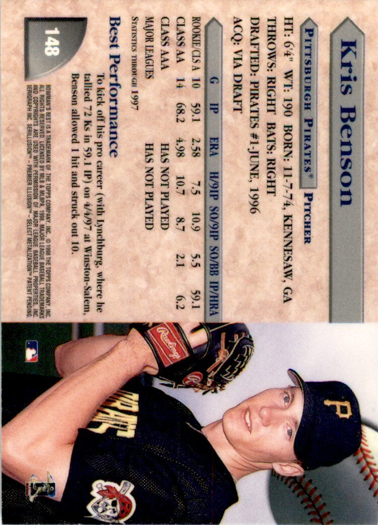 1998 Bowman's Best Kris Benson . Pittsburgh Pirates #148