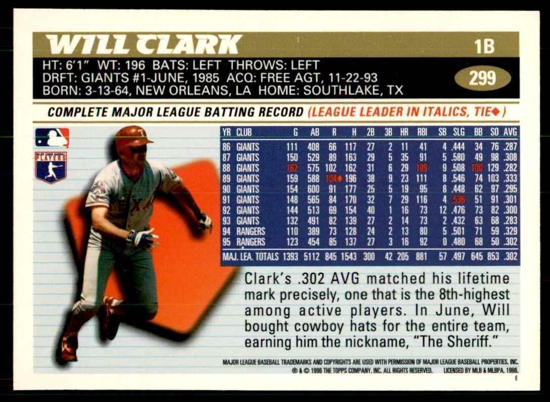 1996 Topps Will Clark Baseball Cards #299