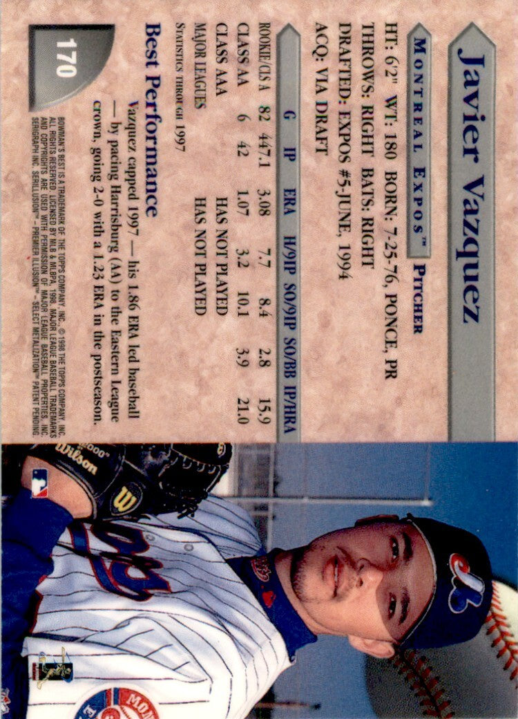 1998 Bowman's Best Javier Vazquez . Montreal Expos #170