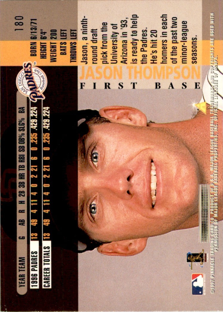 1997 Pinnacle Gold Jason Thompson . San Diego Padres #180