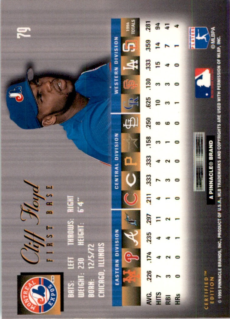 1995 Score Select Certified Cliff Floyd . Montreal Expos #79